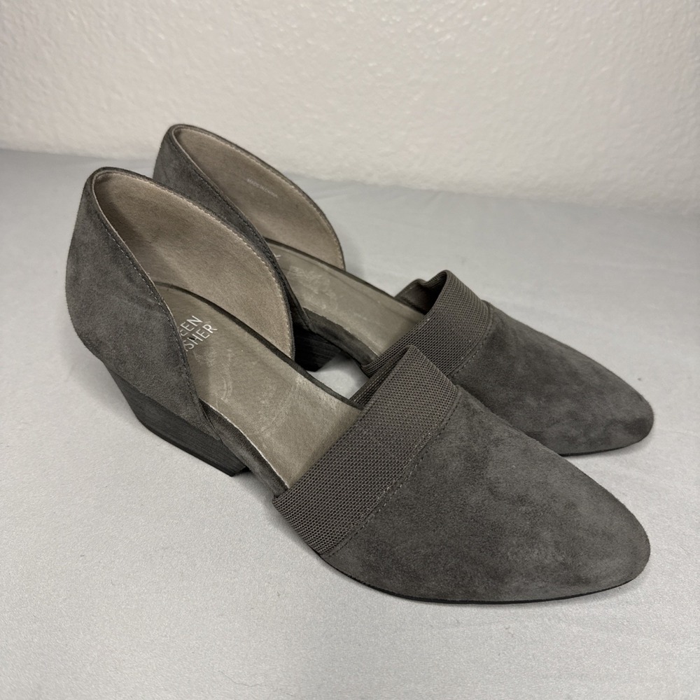 Eileen Fisher Hilly D'orsay Wedge Pump Women's Gray Suede Slip-On Heels Size 6